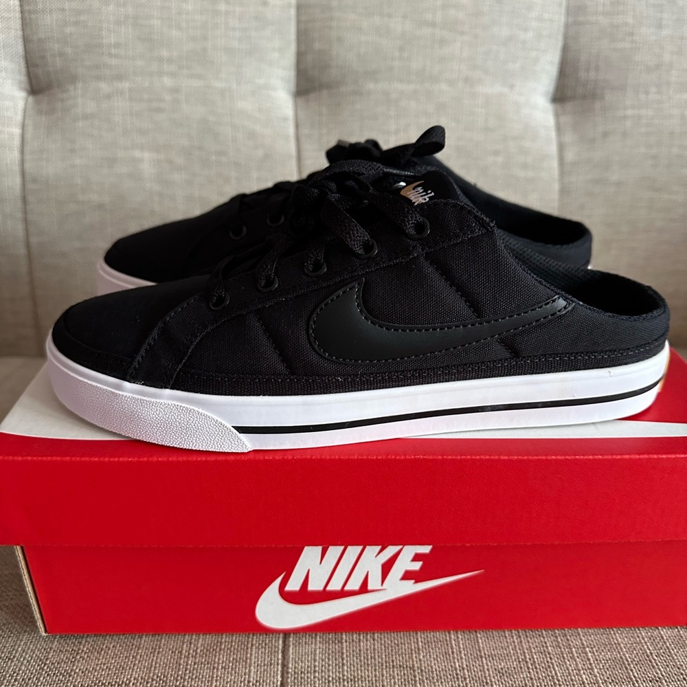 Nike Woman’s Court Legacy Mule Black and White Slip-On Sneakers